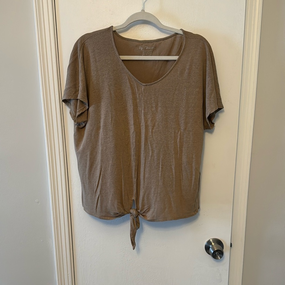 Chico's Taupe Short-Sleeve Tie-Front Top